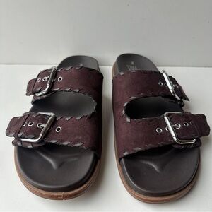 Time and Tru Women’s Whipstitch Footbed Slide Sandals - Size 9 Brown Suede-Like